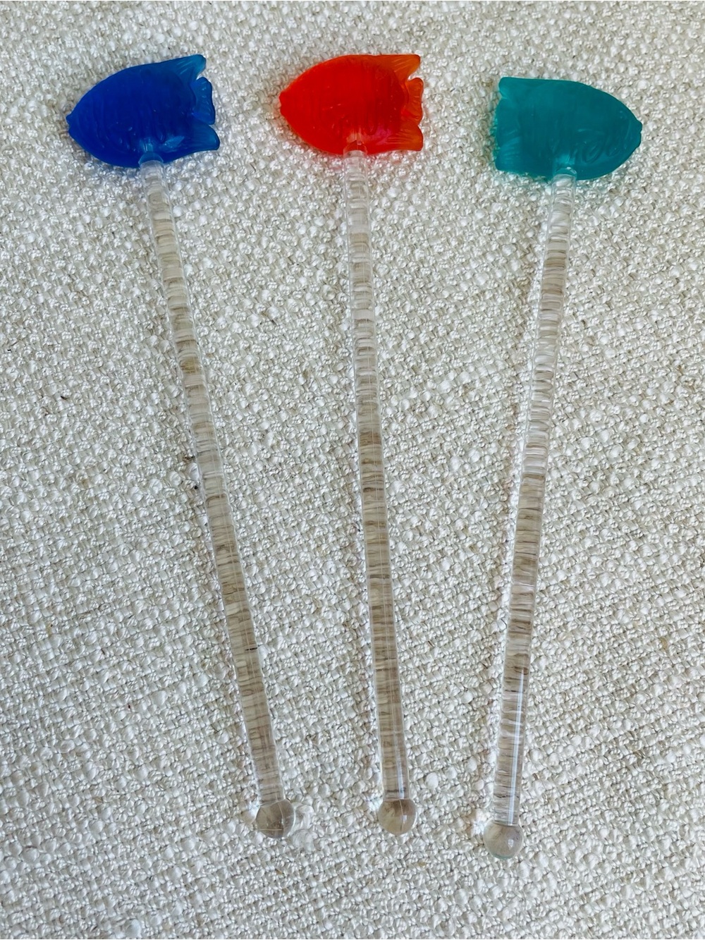 (3) Assorted Colored Fish Cocktail Stirrers 7" L